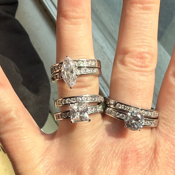 Tiffany Set Solitaire Princess Cut, Marquis, Round Engagement Sim. Diamond Ring - Picture 5 of 10